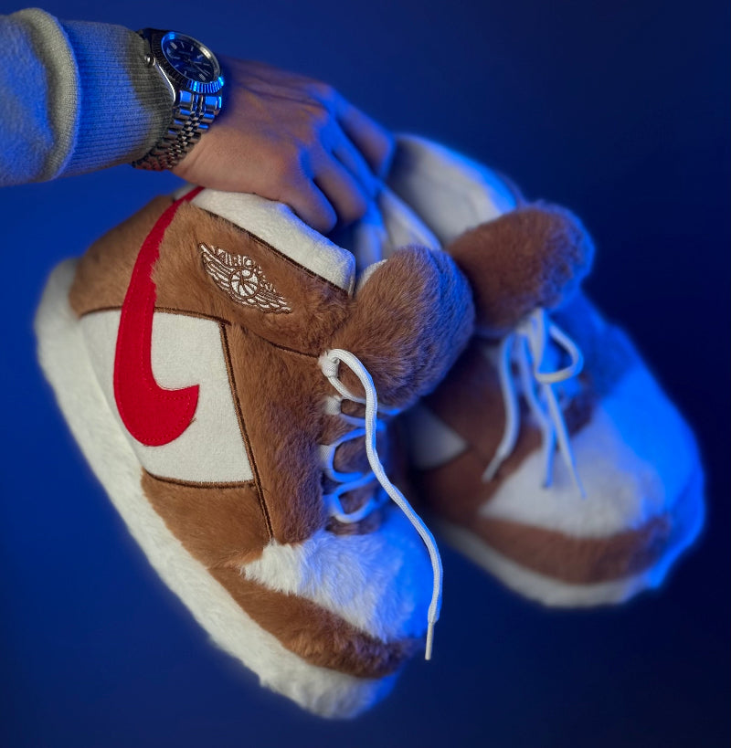 Brown fuzzy slippers with plush lining – soft indoor winter footwear for cozy home wear, lounging or gifting in Lebanon