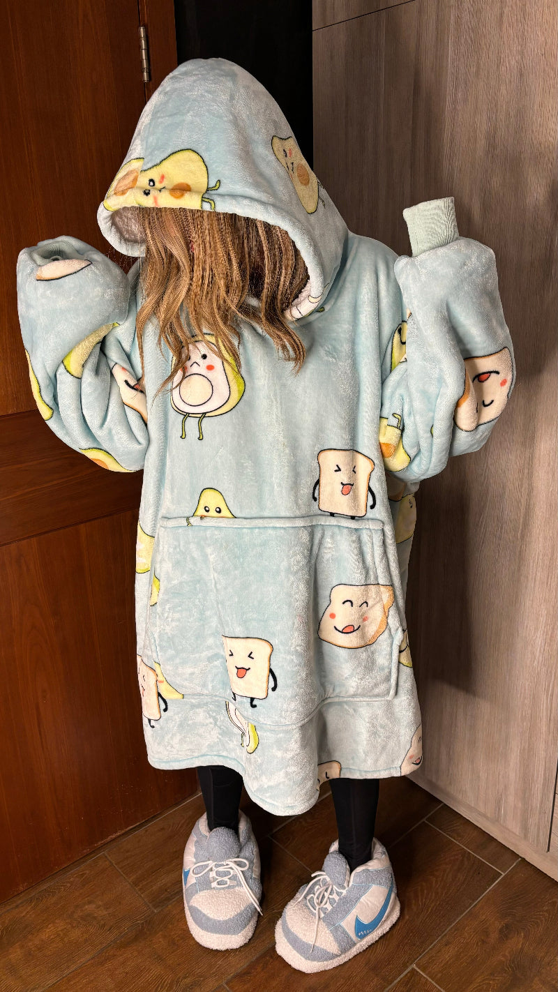 Light blueoversized wearable blanket hoodie with hood and large front pocket – cozy essentials hoodie for men and women, perfect for winter lounging and Christmas gifting in Lebanon